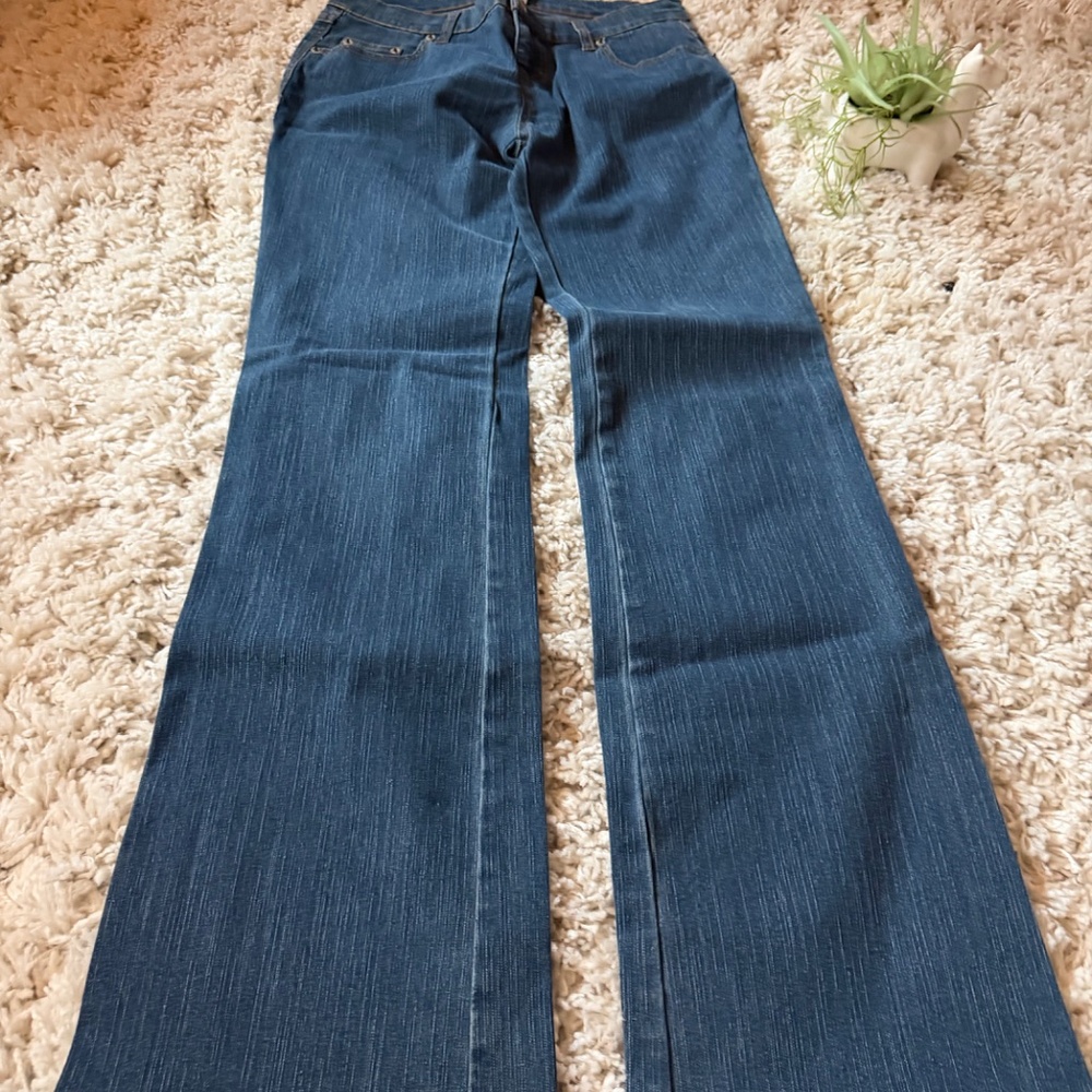 Stylish ellemenno beautiful solid Y2K, dark denim Dark Blue Flare Jeans blue fla - Picture 5 of 6